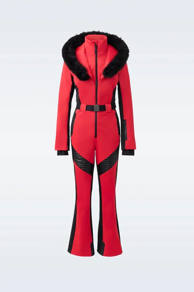 Suits Women Mackage ELLEZ Techno Fleece Ski Suit With Removable Hood And Fur Trim Milkshake Suits Women Mackage ELLEZ Techno Fleece Ski Suit With Removable Hood And Fur Trim Milkshake