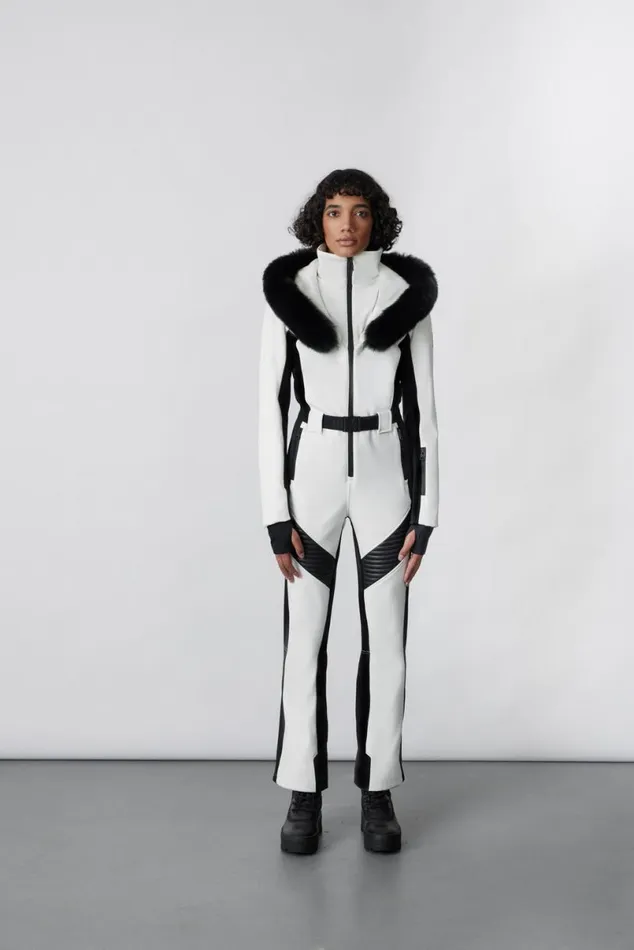 Suits Women Mackage ELLEZ Techno Fleece Ski Suit With Removable Hood And Fur Trim Milkshake Suits Women Mackage ELLEZ Techno Fleece Ski Suit With Removable Hood And Fur Trim Milkshake