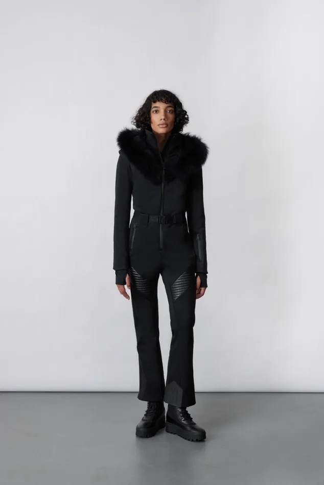 Suits Women Mackage ELLEZ Techno Fleece Ski Suit With Removable Hood And Fur Trim Milkshake Suits Women Mackage ELLEZ Techno Fleece Ski Suit With Removable Hood And Fur Trim Milkshake