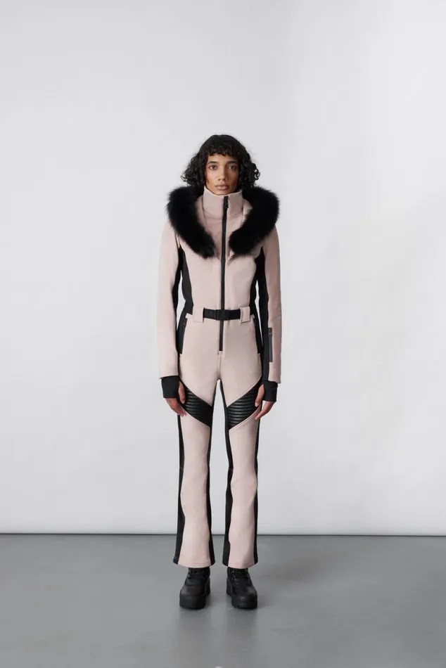 Suits Women Mackage ELLEZ Techno Fleece Ski Suit With Removable Hood And Fur Trim Milkshake Suits Women Mackage ELLEZ Techno Fleece Ski Suit With Removable Hood And Fur Trim Milkshake
