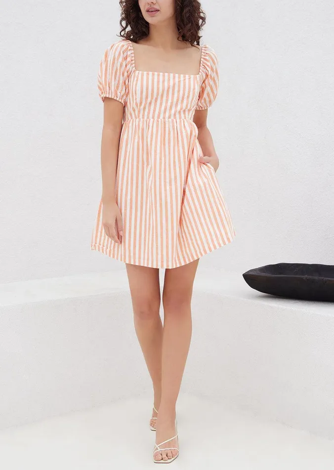 Sunset Stripe Mini Dress Whiteorangestripe Women Lost Wander Dresses