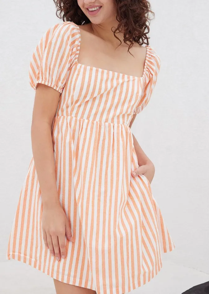 Sunset Stripe Mini Dress Whiteorangestripe Women Lost Wander Dresses