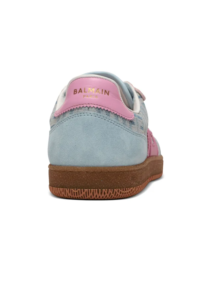 Swan Leather And Denim Monogram Sneakers Blue Women Balmain Sneakers