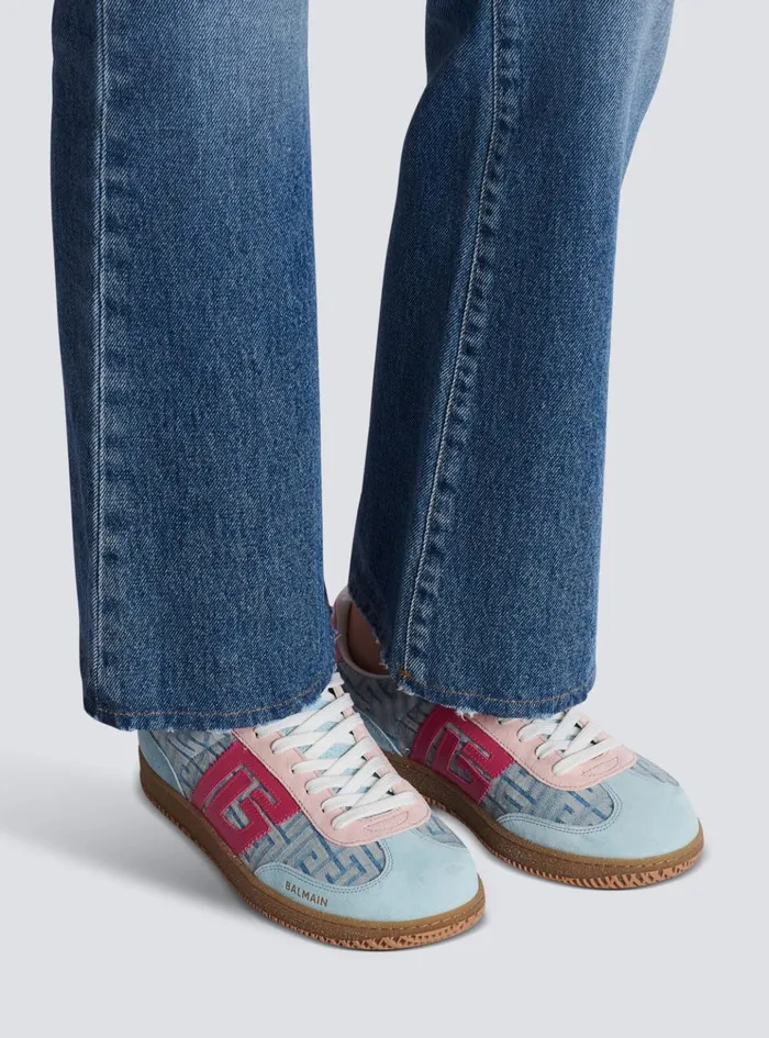 Swan Leather And Denim Monogram Sneakers Blue Women Balmain Sneakers