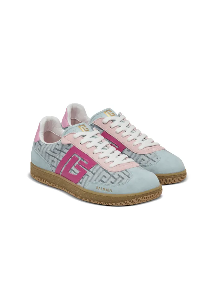 Swan Leather And Denim Monogram Sneakers Blue Women Balmain Sneakers