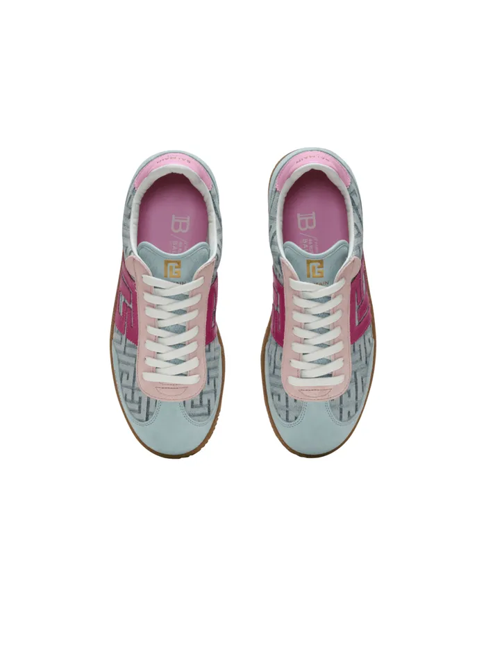Swan Leather And Denim Monogram Sneakers Blue Women Balmain Sneakers