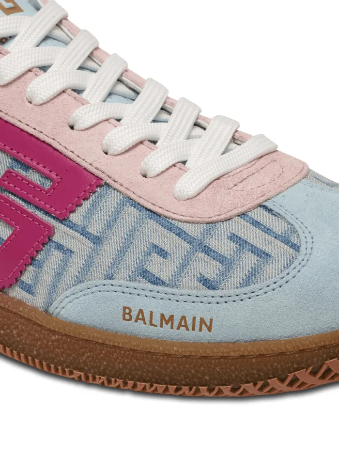 Swan Leather And Denim Monogram Sneakers Blue Women Balmain Sneakers