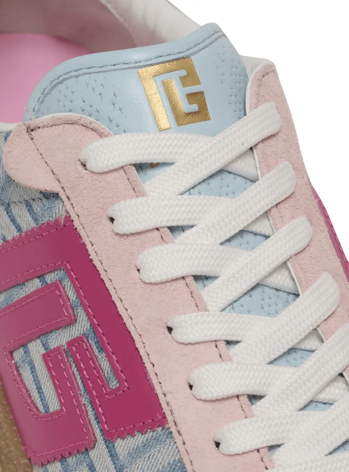 Swan Leather And Denim Monogram Sneakers Blue Women Balmain Sneakers