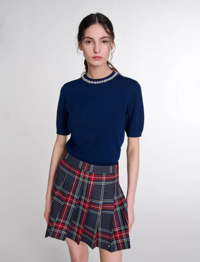 Sweaters and Cardigans Women Maje Knit Crop Jumper With Rhinestones Navy