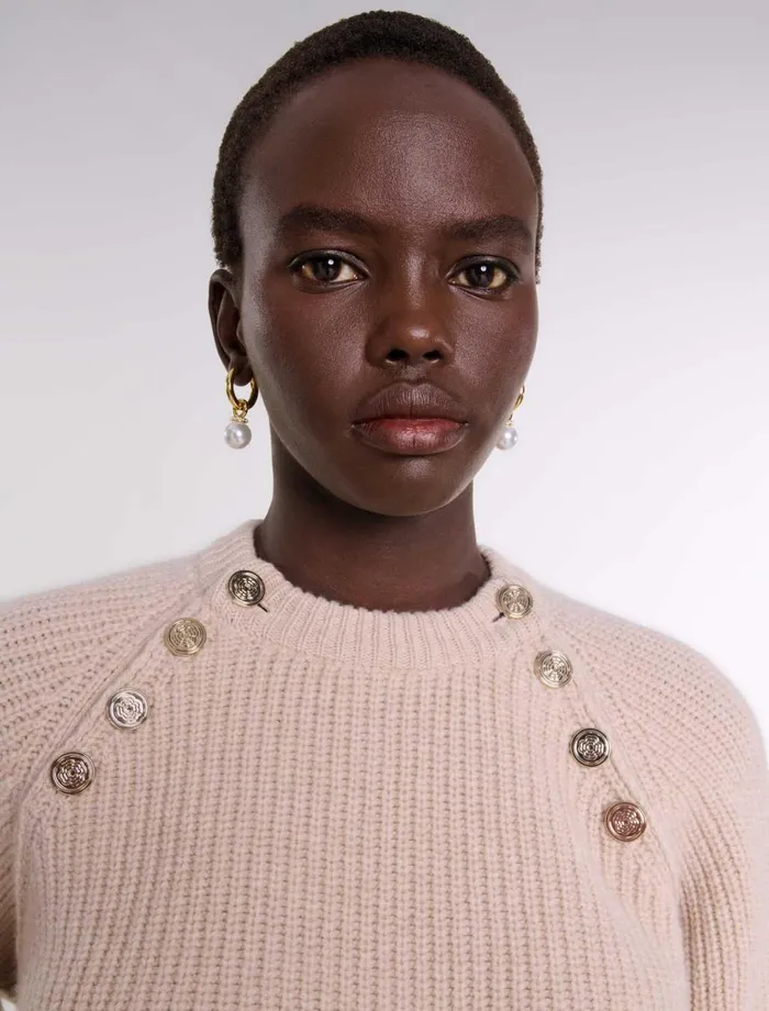 Sweaters and Cardigans Women Maje Ribbed Wool Jumper Beige
