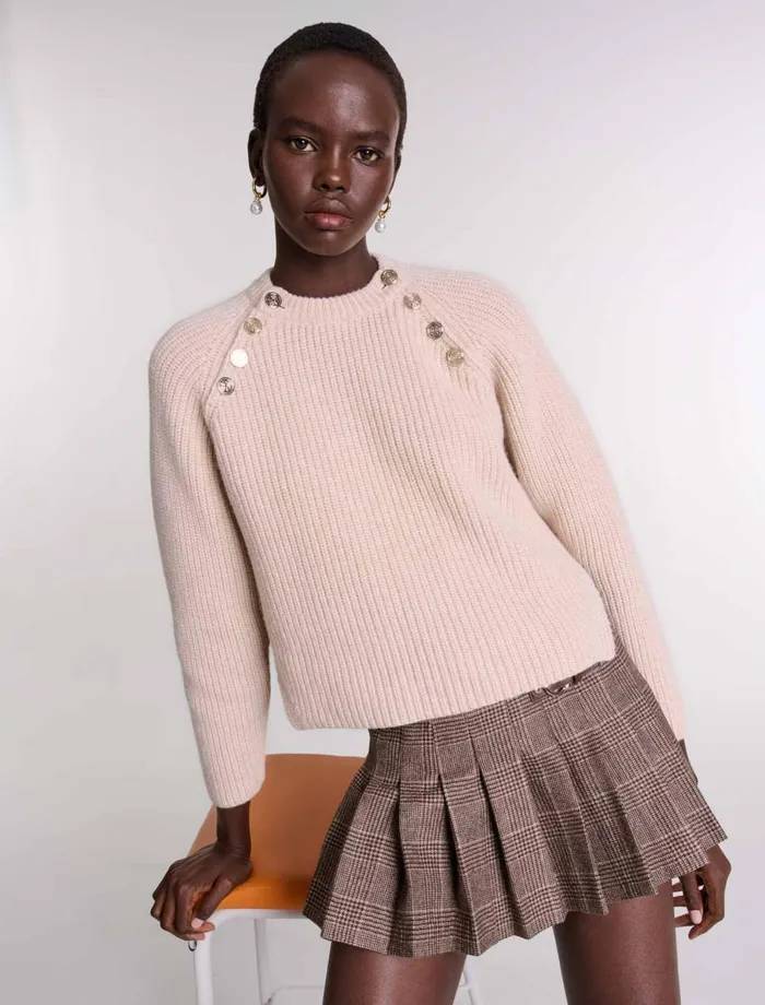 Sweaters and Cardigans Women Maje Ribbed Wool Jumper Beige