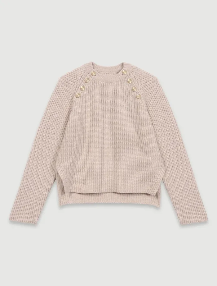 Sweaters and Cardigans Women Maje Ribbed Wool Jumper Beige