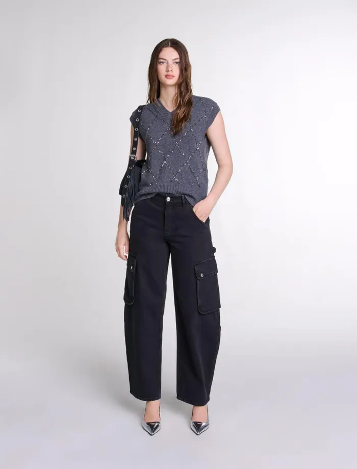 Sweaters and Cardigans Women Maje Sleeveless Sequin Jumper Anthracite