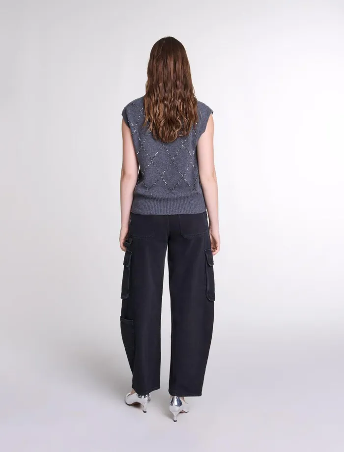 Sweaters and Cardigans Women Maje Sleeveless Sequin Jumper Anthracite