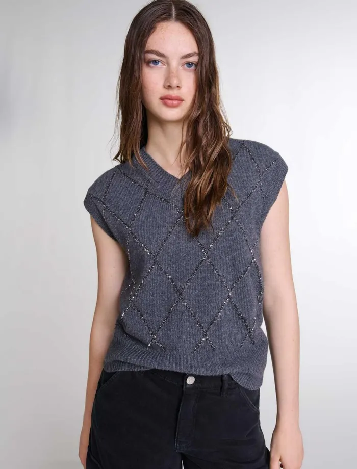 Sweaters and Cardigans Women Maje Sleeveless Sequin Jumper Anthracite