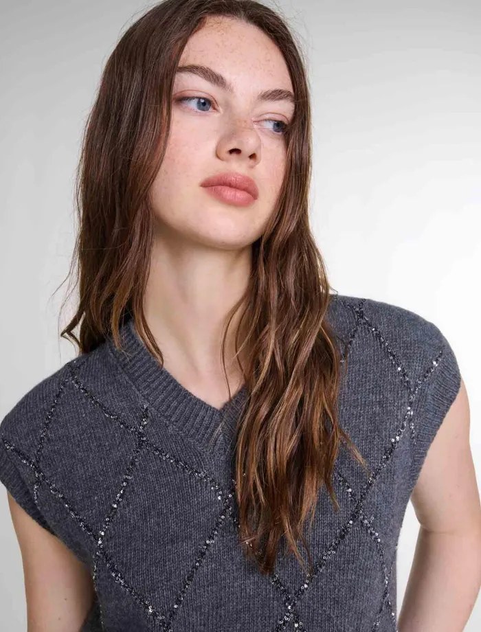 Sweaters and Cardigans Women Maje Sleeveless Sequin Jumper Anthracite