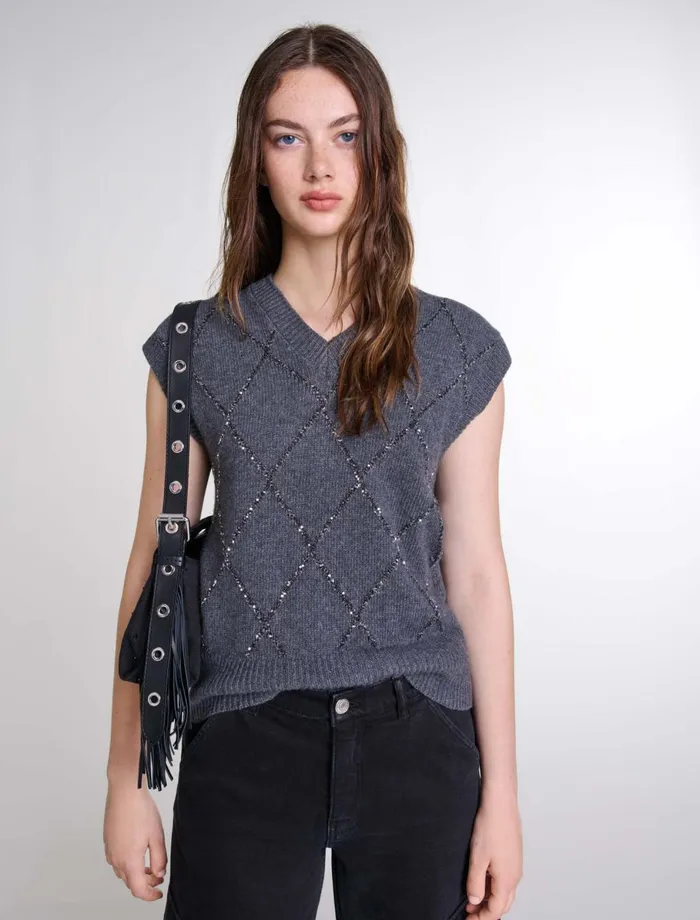 Sweaters and Cardigans Women Maje Sleeveless Sequin Jumper Anthracite