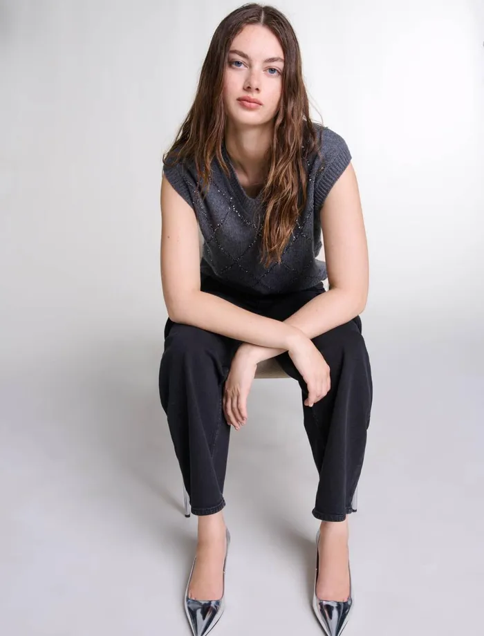 Sweaters and Cardigans Women Maje Sleeveless Sequin Jumper Anthracite