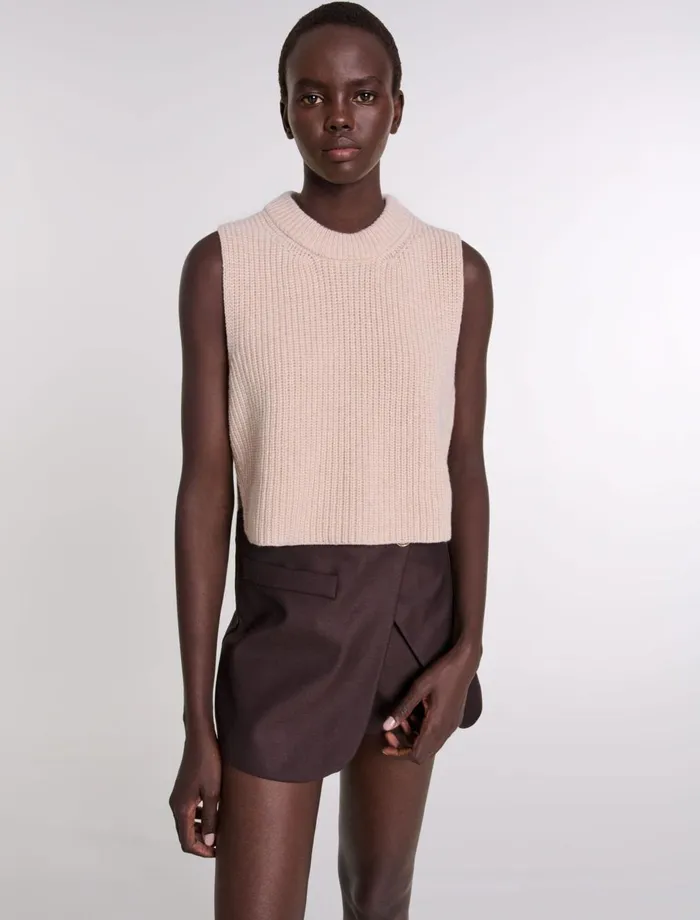 Sweaters and Cardigans Women Maje Sleeveless Wool Jumper Beige