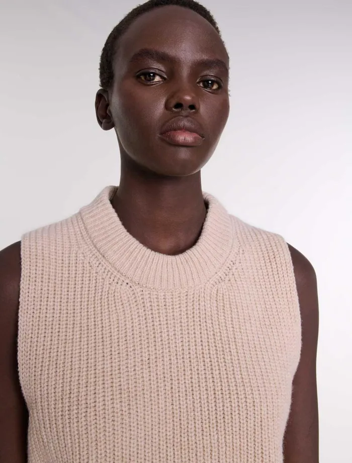 Sweaters and Cardigans Women Maje Sleeveless Wool Jumper Beige