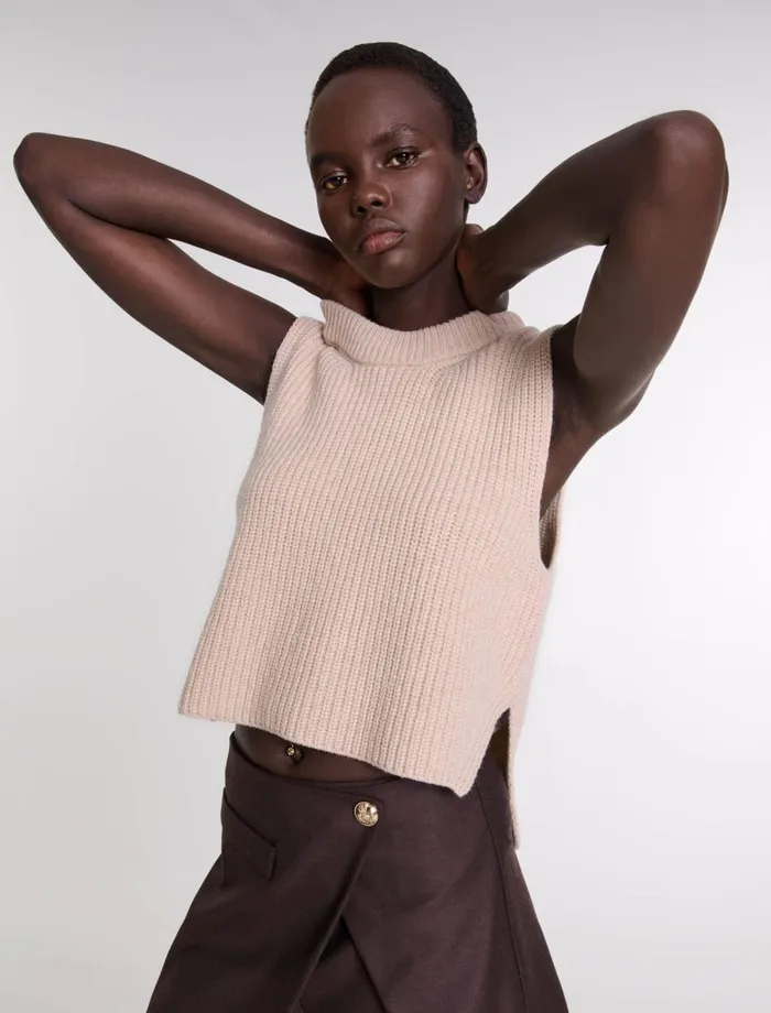 Sweaters and Cardigans Women Maje Sleeveless Wool Jumper Beige