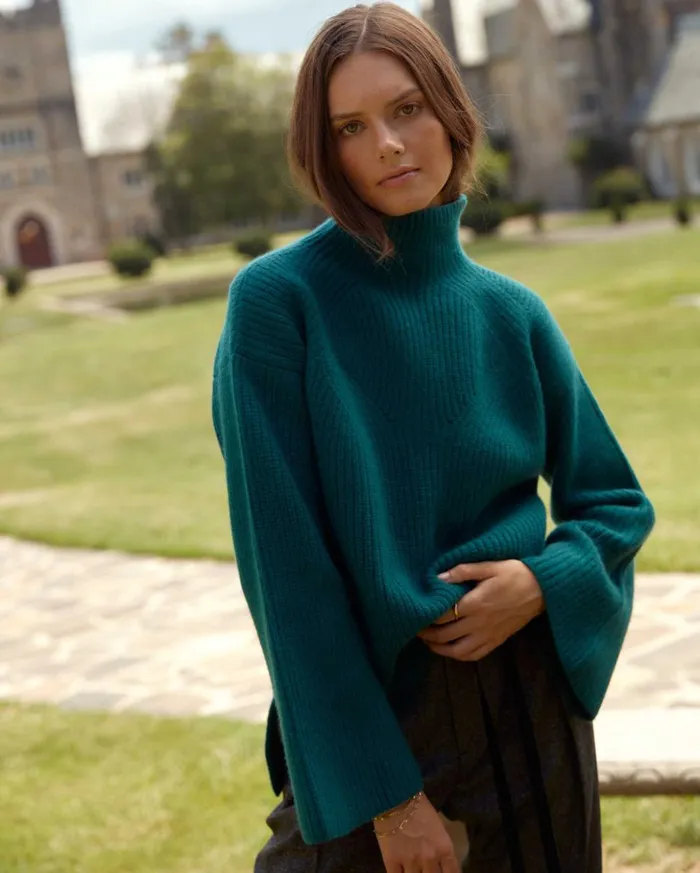 Sweaters and Knits Women Billy Reid Transfer Rib Funnel Sweater Dark Teal