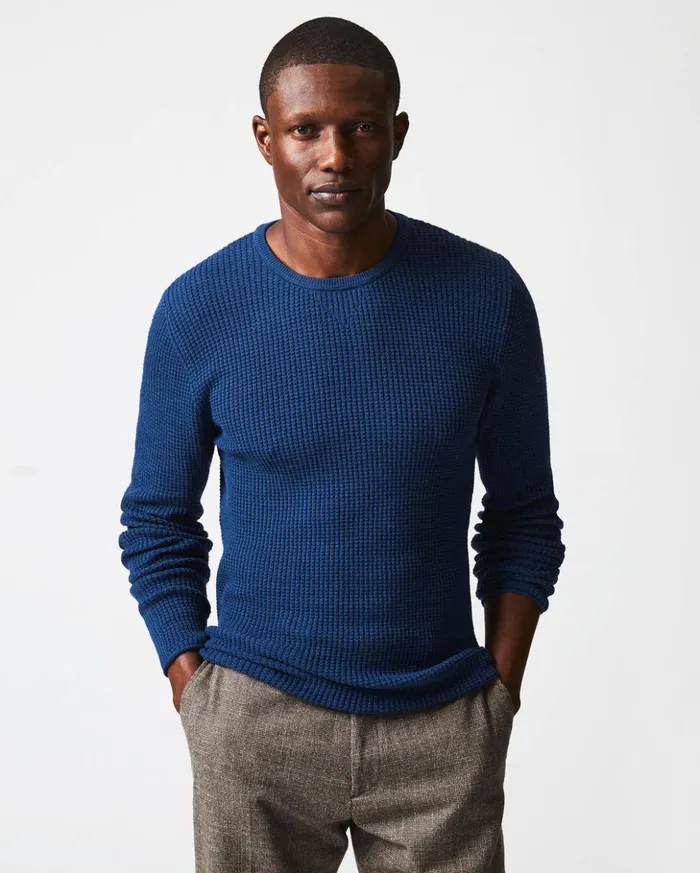 Sweaters and Sweatshirts Men Billy Reid Mini Waffle Crew Denim Blue