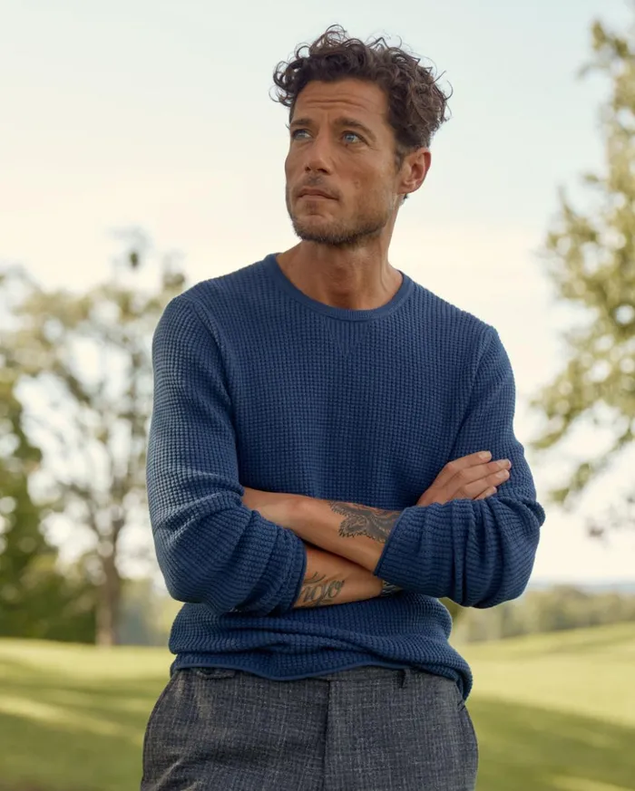 Sweaters and Sweatshirts Men Billy Reid Mini Waffle Crew Denim Blue