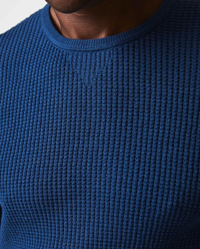 Sweaters and Sweatshirts Men Billy Reid Mini Waffle Crew Denim Blue