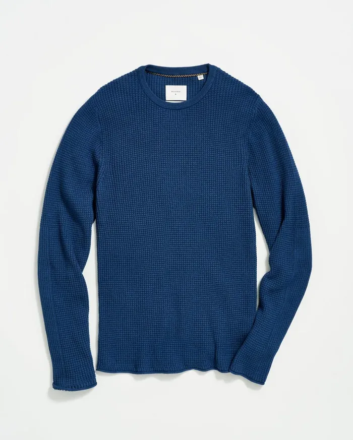 Sweaters and Sweatshirts Men Billy Reid Mini Waffle Crew Denim Blue