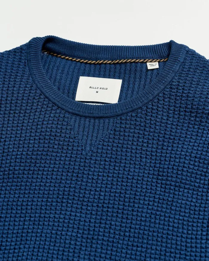 Sweaters and Sweatshirts Men Billy Reid Mini Waffle Crew Denim Blue