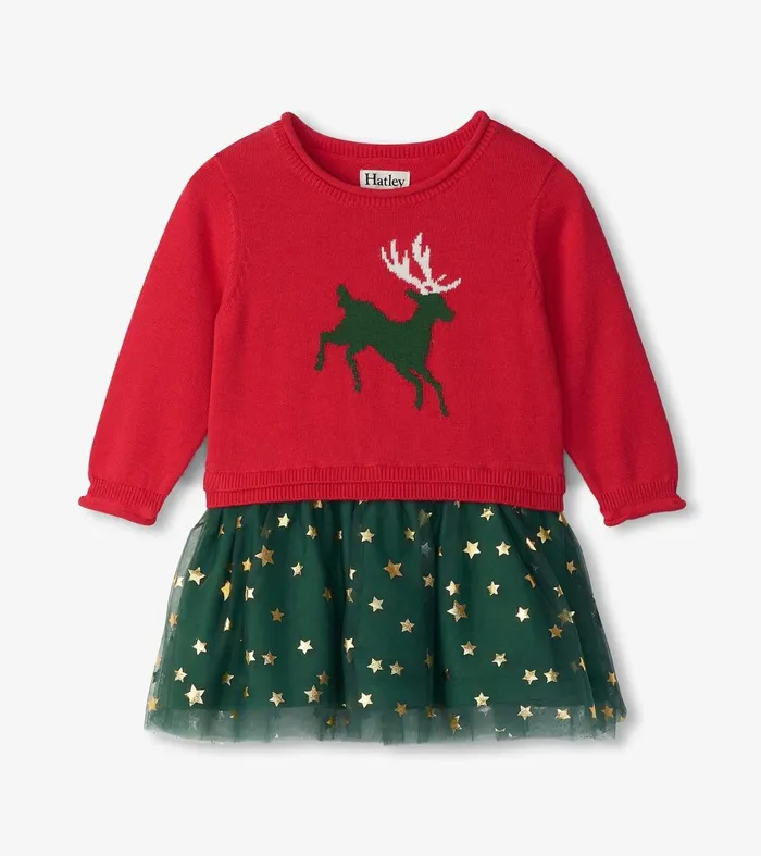 Sweaters Baby and Toddler Hatley Baby and Toddler Holiday Reindeer Drop Waist Sweater Dress
