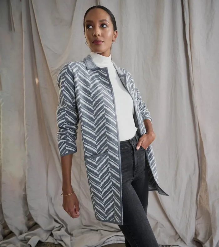 Sweaters Women Hatley Sweater Blazer 8211 Grey Chevron