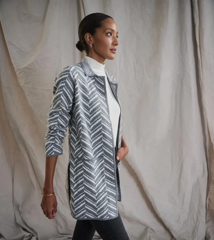 Sweaters Women Hatley Sweater Blazer 8211 Grey Chevron