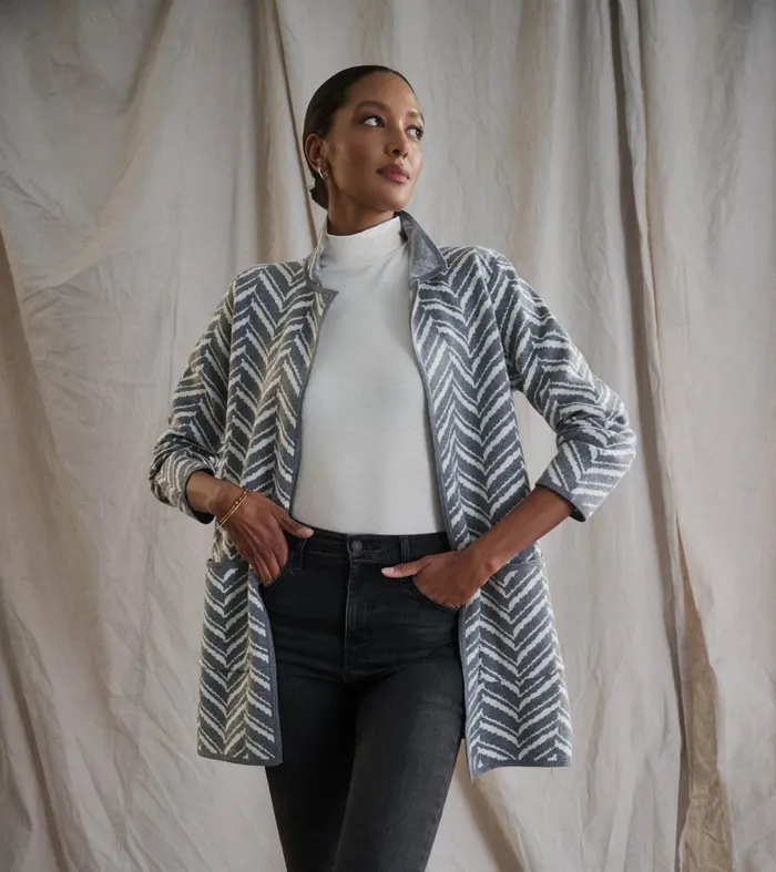 Sweaters Women Hatley Sweater Blazer 8211 Grey Chevron