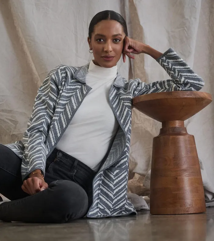 Sweaters Women Hatley Sweater Blazer 8211 Grey Chevron