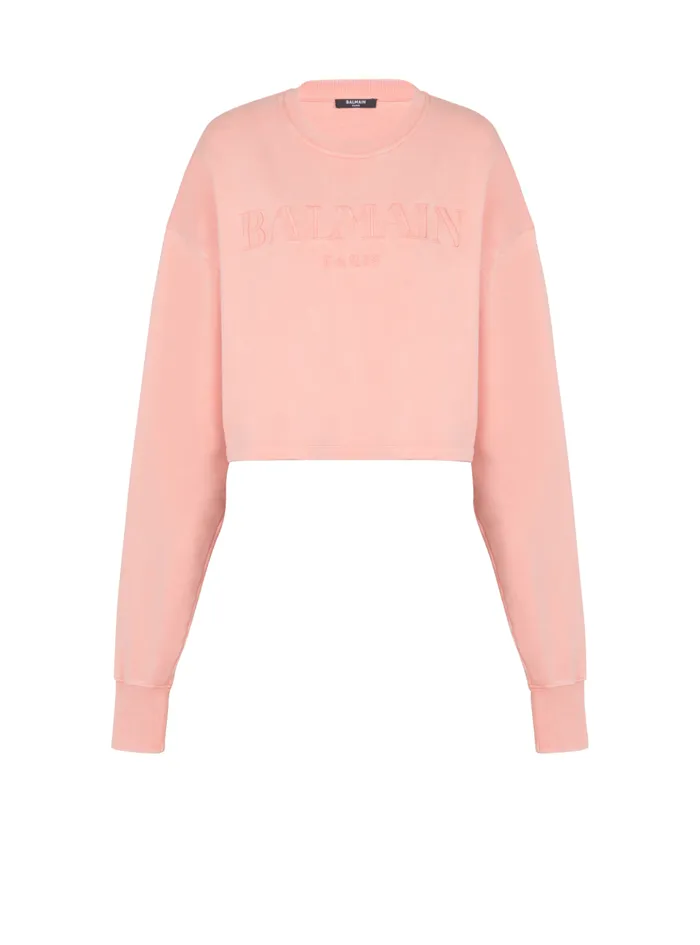 Sweatshirt With Vintage Embroidery Pink Women Balmain Sweatshirts
