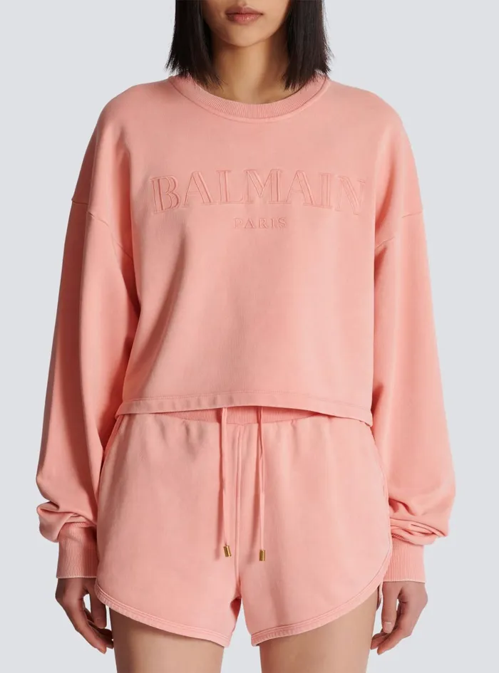 Sweatshirt With Vintage Embroidery Pink Women Balmain Sweatshirts
