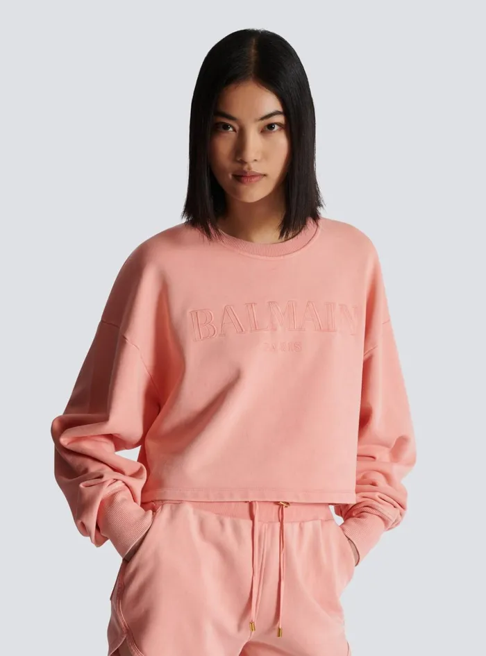 Sweatshirt With Vintage Embroidery Pink Women Balmain Sweatshirts