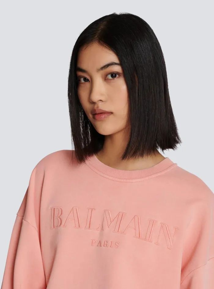 Sweatshirt With Vintage Embroidery Pink Women Balmain Sweatshirts