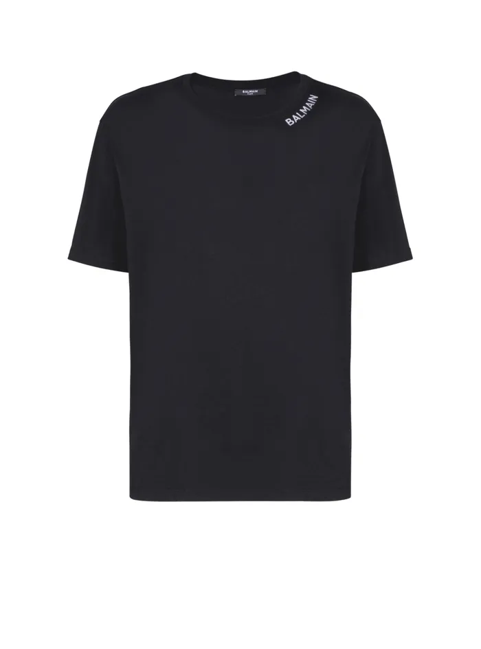 Tshirt With Embroidery On The Neckline Black Men Balmain TShirts