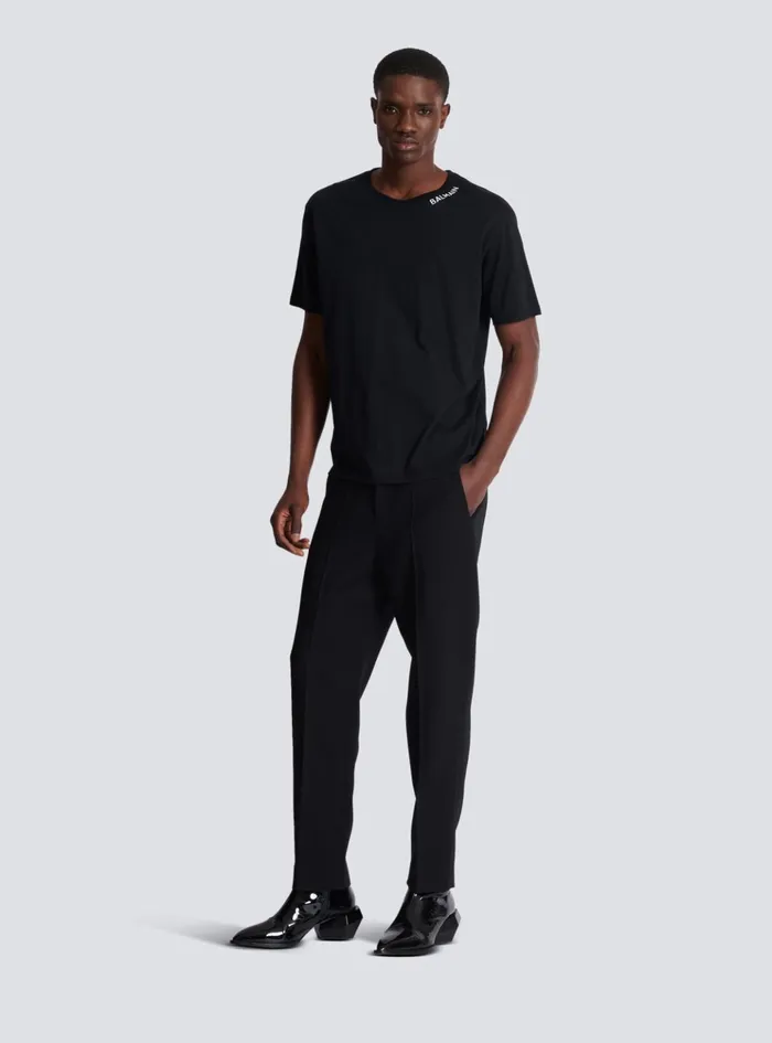 Tshirt With Embroidery On The Neckline Black Men Balmain TShirts