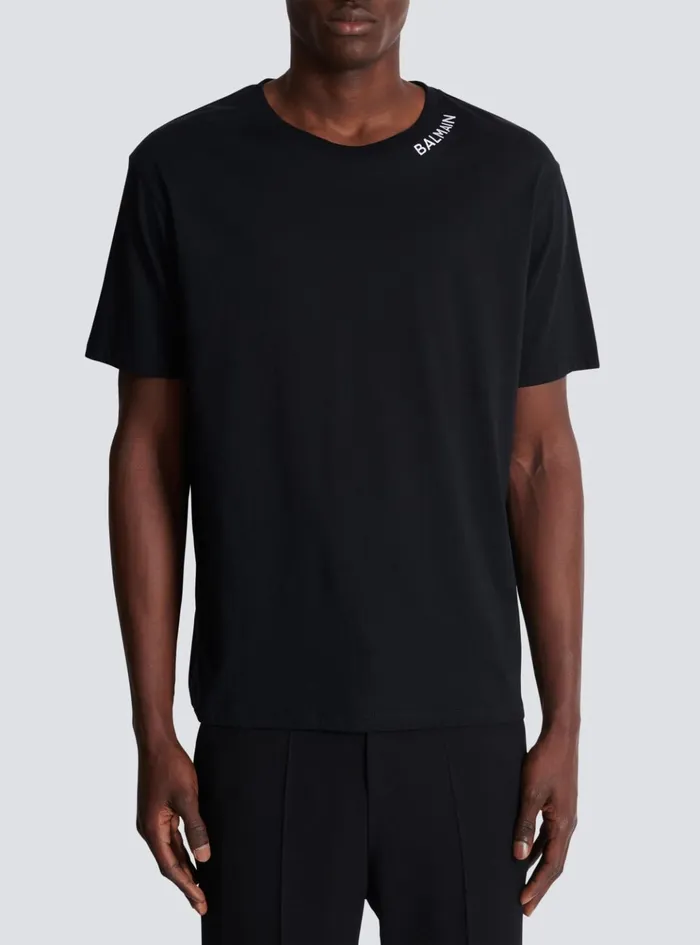 Tshirt With Embroidery On The Neckline Black Men Balmain TShirts
