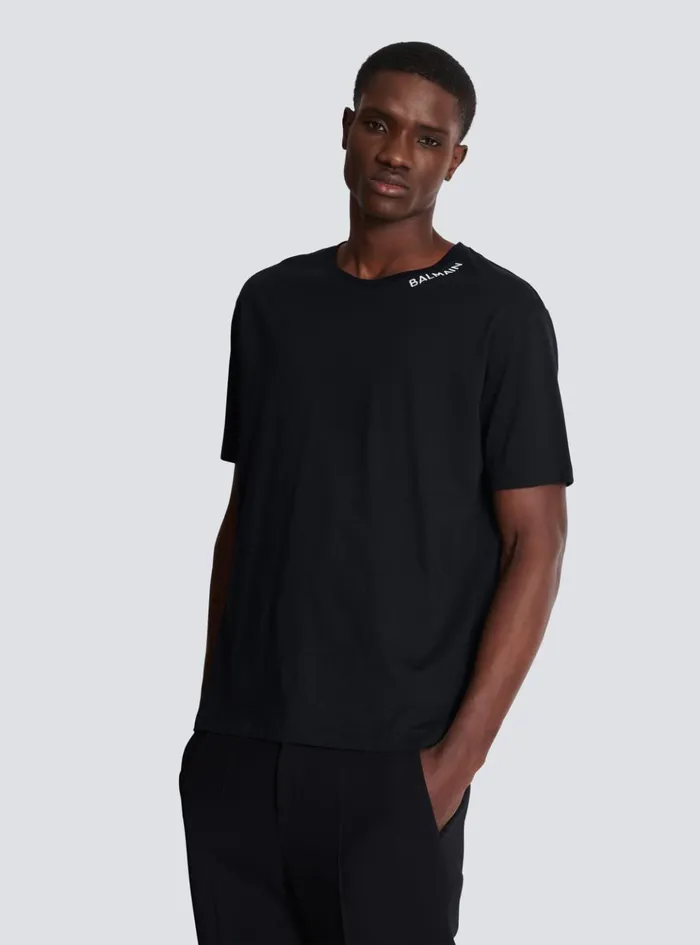 Tshirt With Embroidery On The Neckline Black Men Balmain TShirts