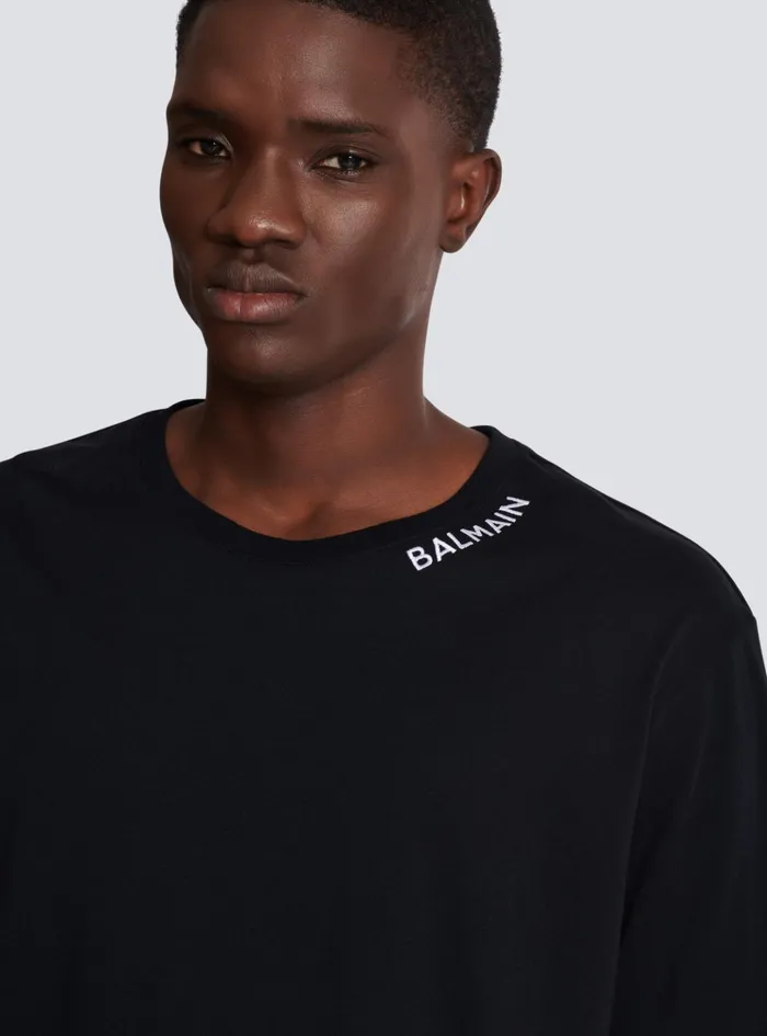 Tshirt With Embroidery On The Neckline Black Men Balmain TShirts