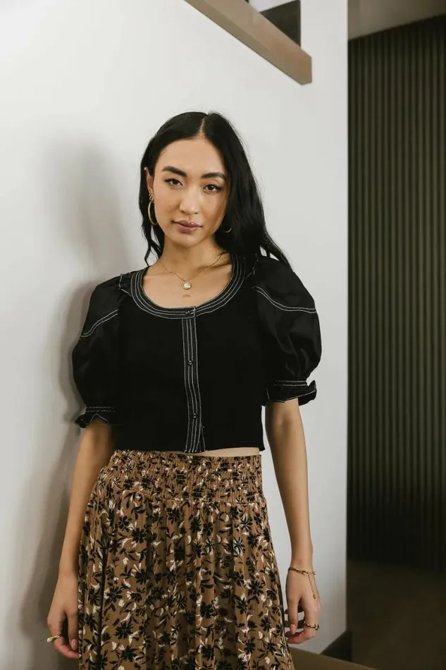 Tasha Contrast Top Black Women Bohme Tops