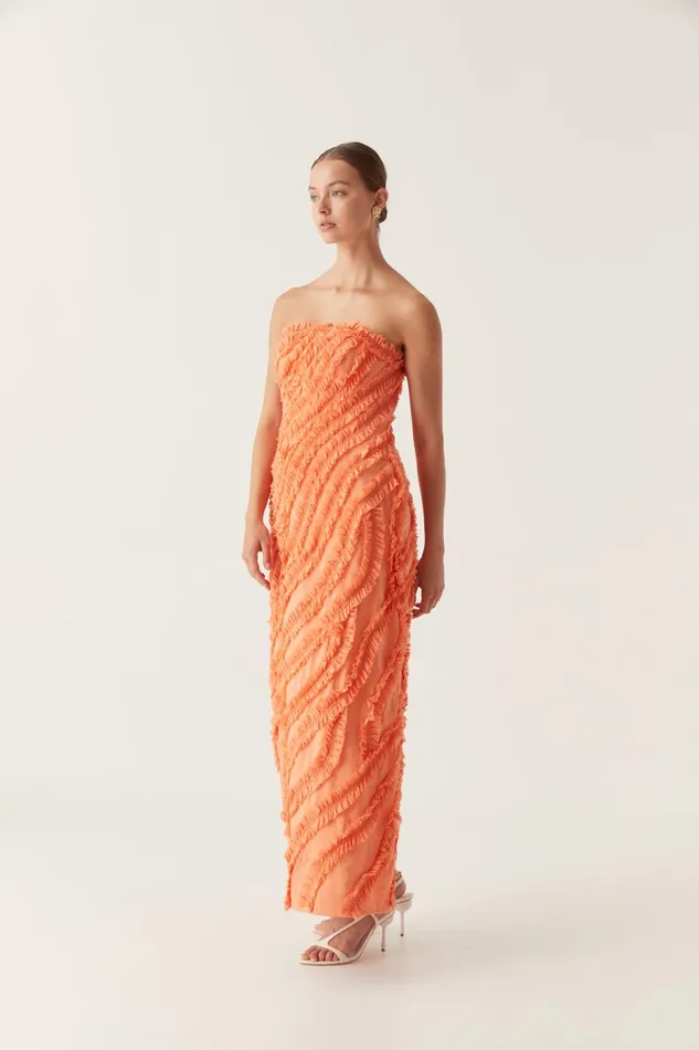 Terrene Frill Maxi Dress Sunset Orange Women Aje Wedding Guest Dresses