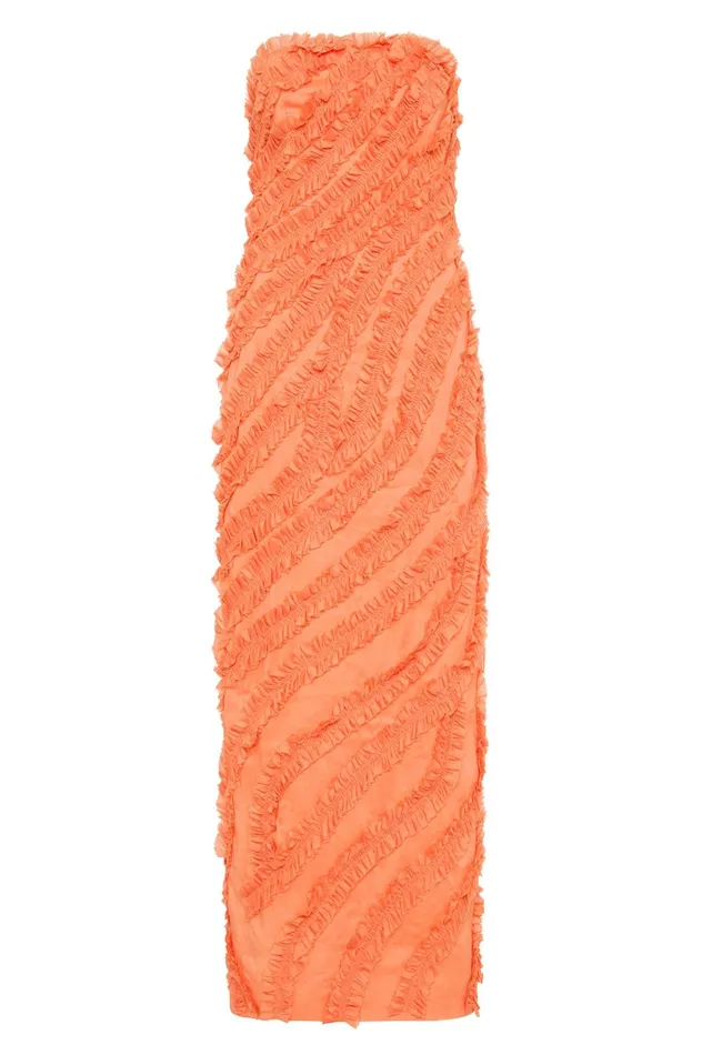 Terrene Frill Maxi Dress Sunset Orange Women Aje Wedding Guest Dresses