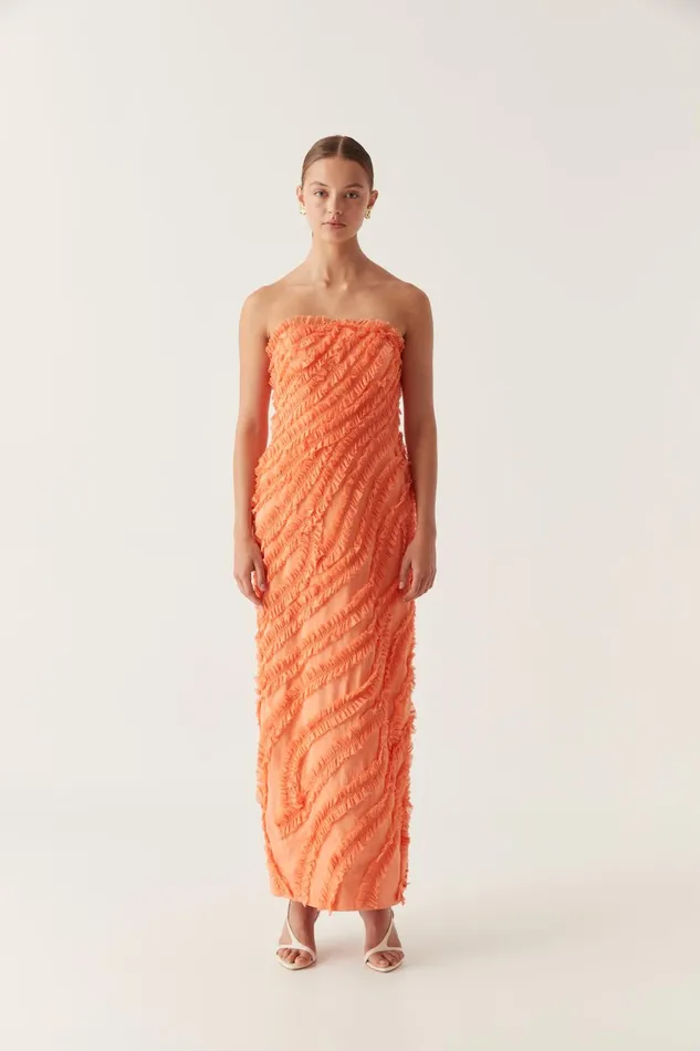 Terrene Frill Maxi Dress Sunset Orange Women Aje Wedding Guest Dresses