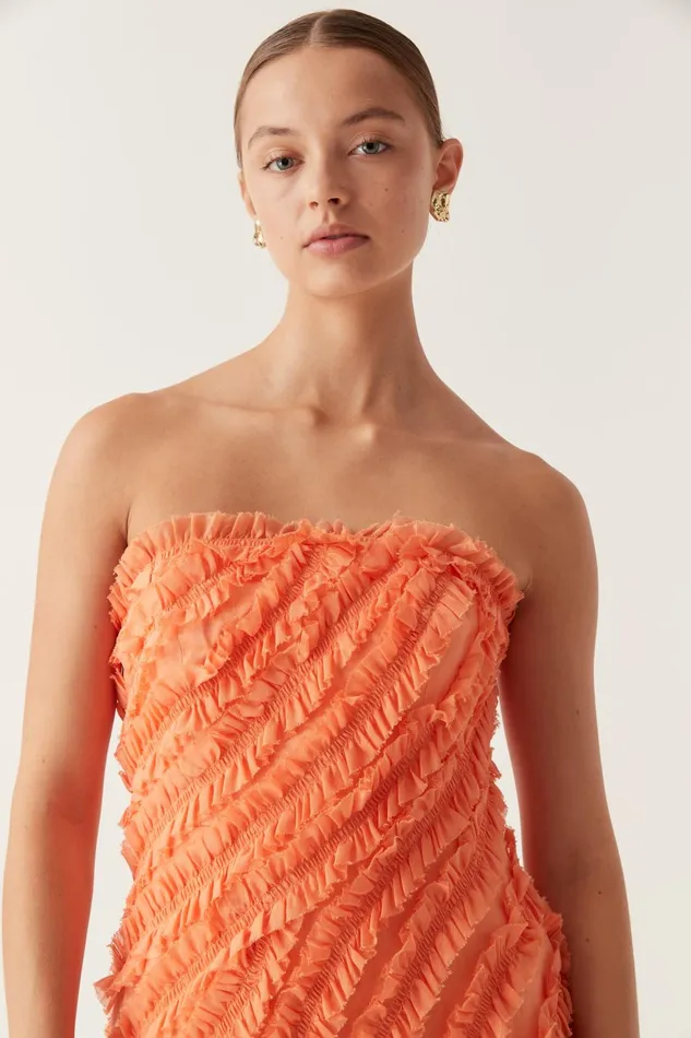 Terrene Frill Maxi Dress Sunset Orange Women Aje Wedding Guest Dresses